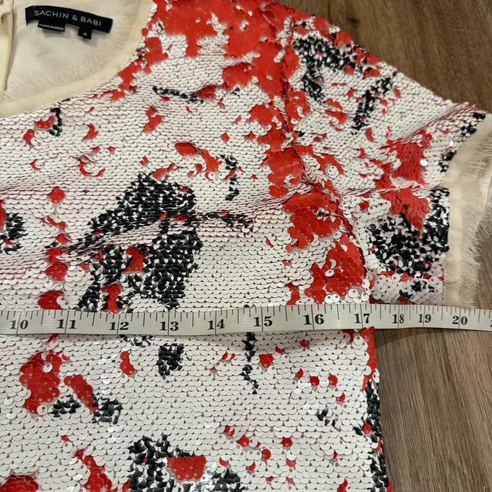 Sachin And Babi Mini Sequin Dress Women’s Size 4 Ivory Red Silver Party Event - Picture 10 of 11